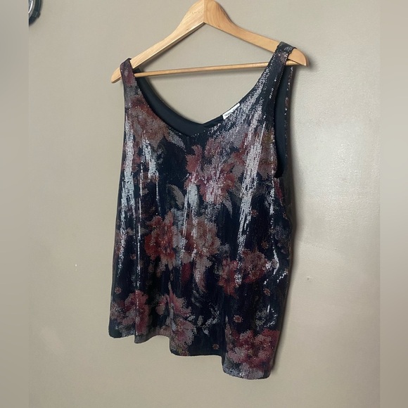 TRIBAL JEANS sexy sequin floral swing cami tank floral shiny sz M party date EUC - Picture 4 of 13